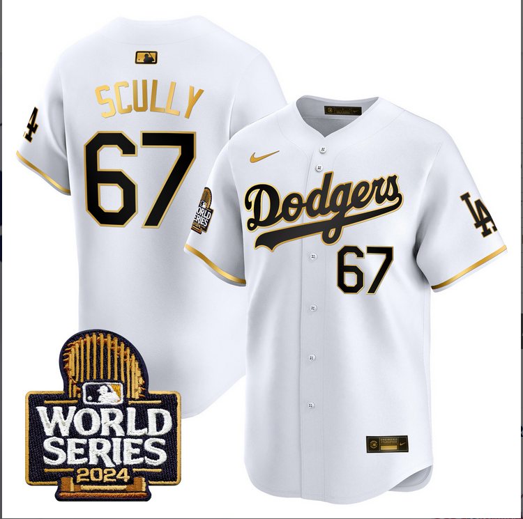 Men MLB Los Angeles Dodgers #67 Scully white 2024 World Series Champions Patch Limited Jersey20241105 style 3